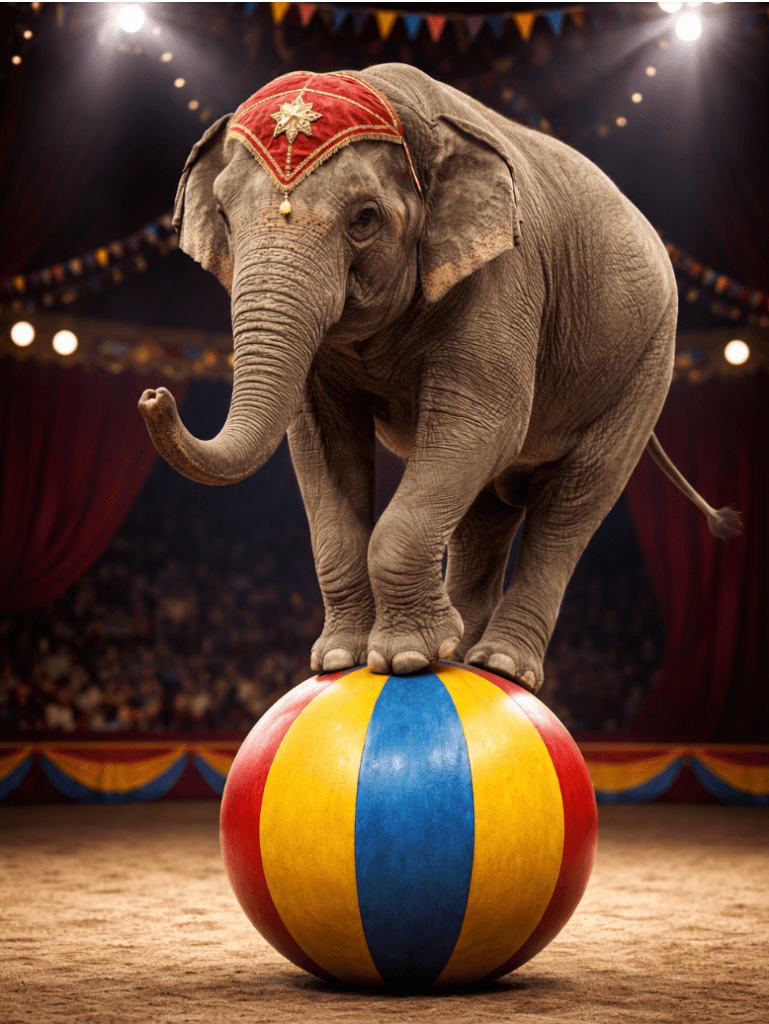 elephant balancing on a circus ball